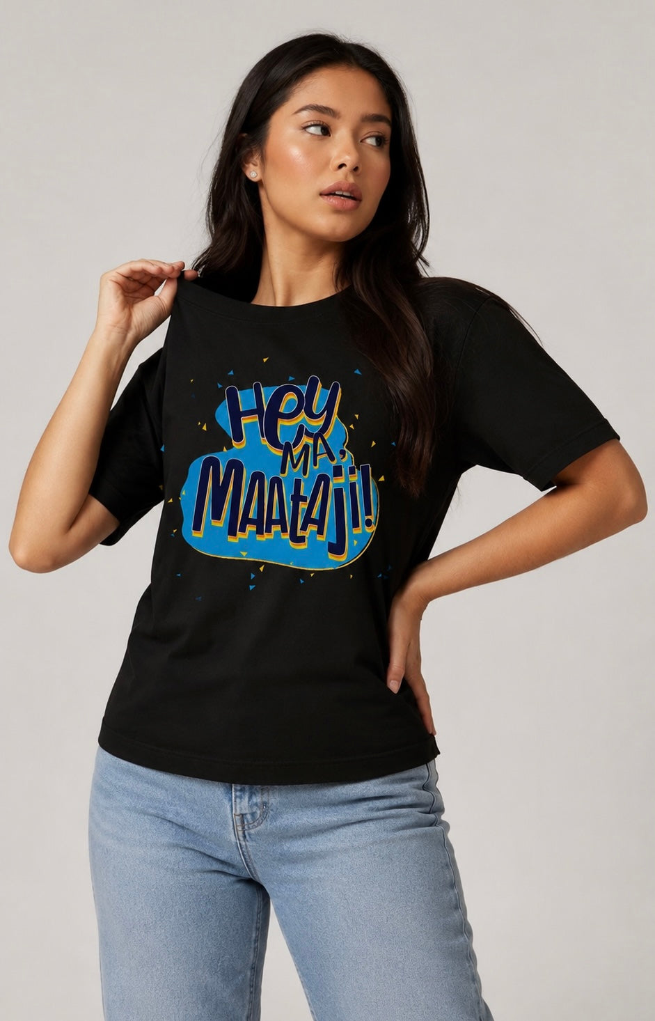 Hey Maa Mataji Regular Fit Printed T-shirt For Women's Black