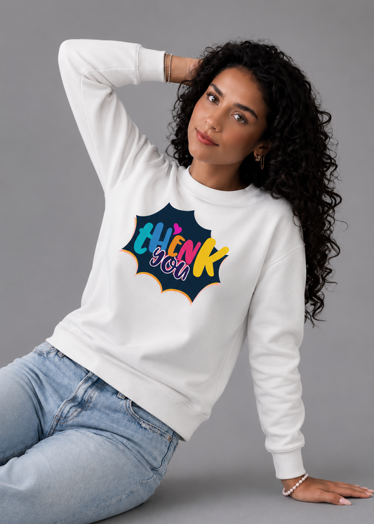 Thenk You Regular Fit Printed Sweatshirt For Women’s White