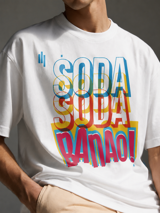 Soda Soda Banao Oversized Fit Printed T-shirt For Men’s White