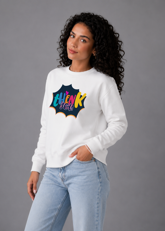 Thenk You Regular Fit Printed Sweatshirt For Women’s White