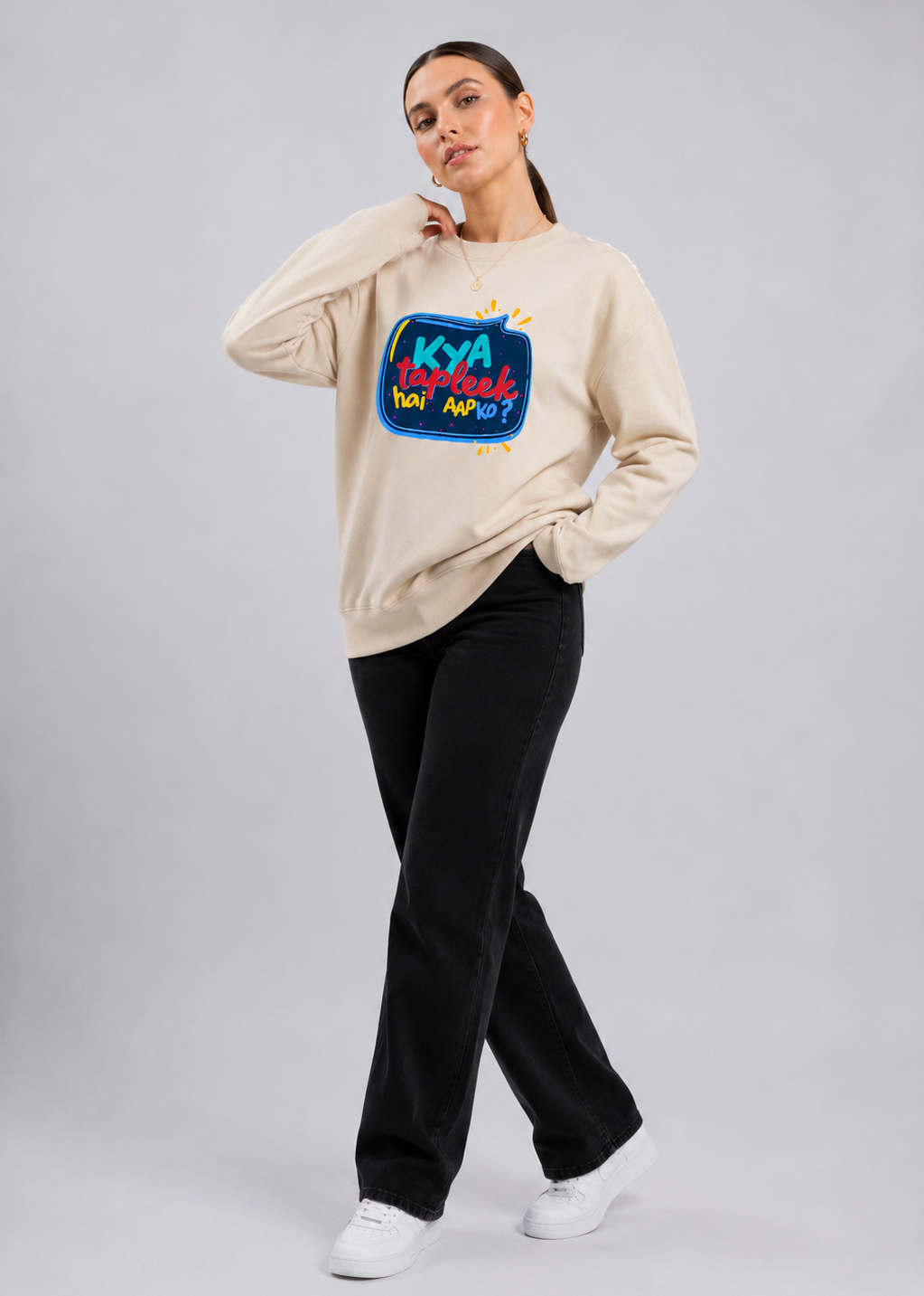 Kya Tapleek Hai Aapko Regular Fit Printed Sweatshirt For Women’s Beige
