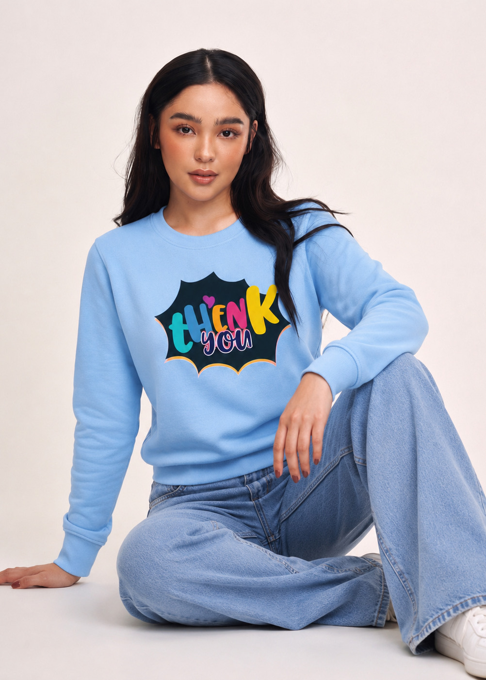 Thenk You Regular Fit Printed Sweatshirt For Women’s Blue