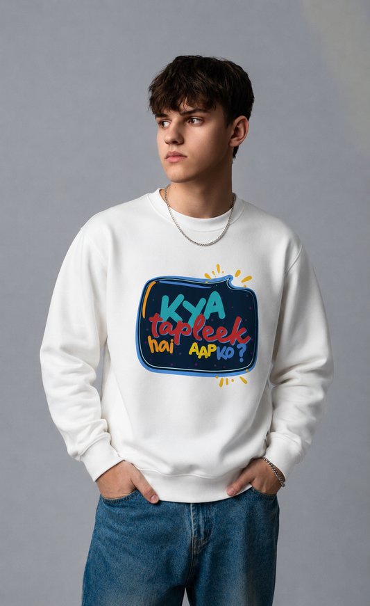 Kya Tapleek Hai Aapko Regular Fit Printed Sweatshirt For Men’s White