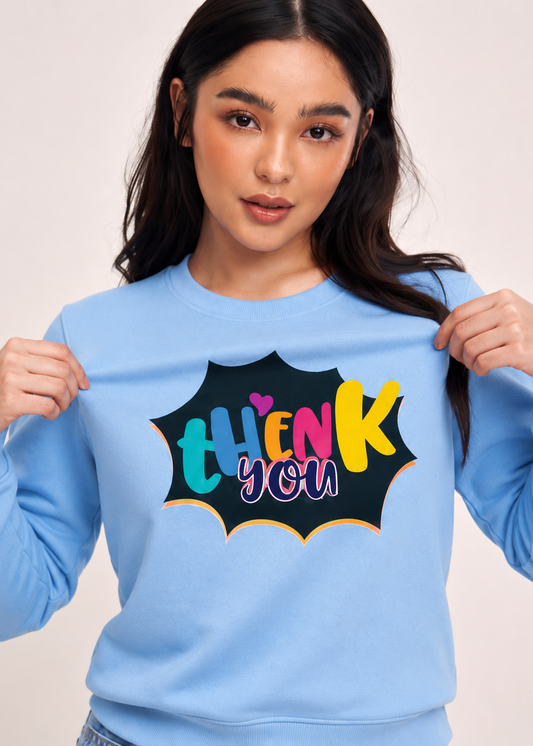 Thenk You Regular Fit Printed Sweatshirt For Women’s Blue