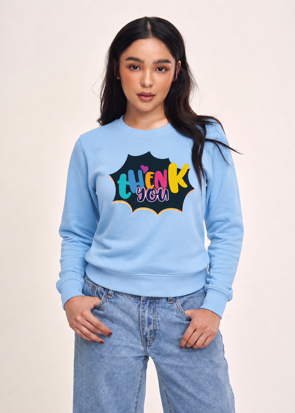 Thenk You Regular Fit Printed Sweatshirt For Women’s Blue