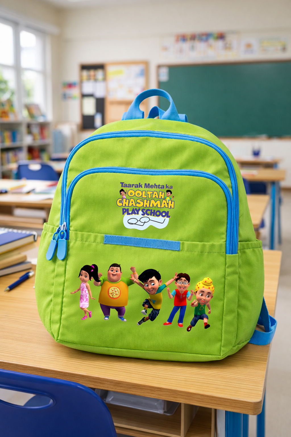 TMKOC Playschool Kids Backpack Green