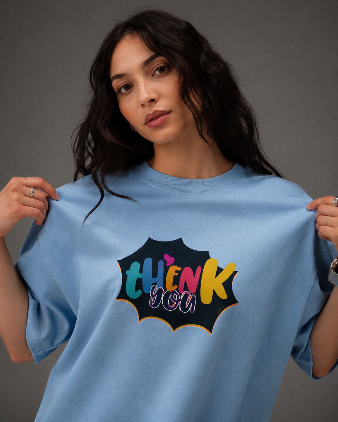 Thenk You Oversized Fit Printed T-shirt For Women’s Blue