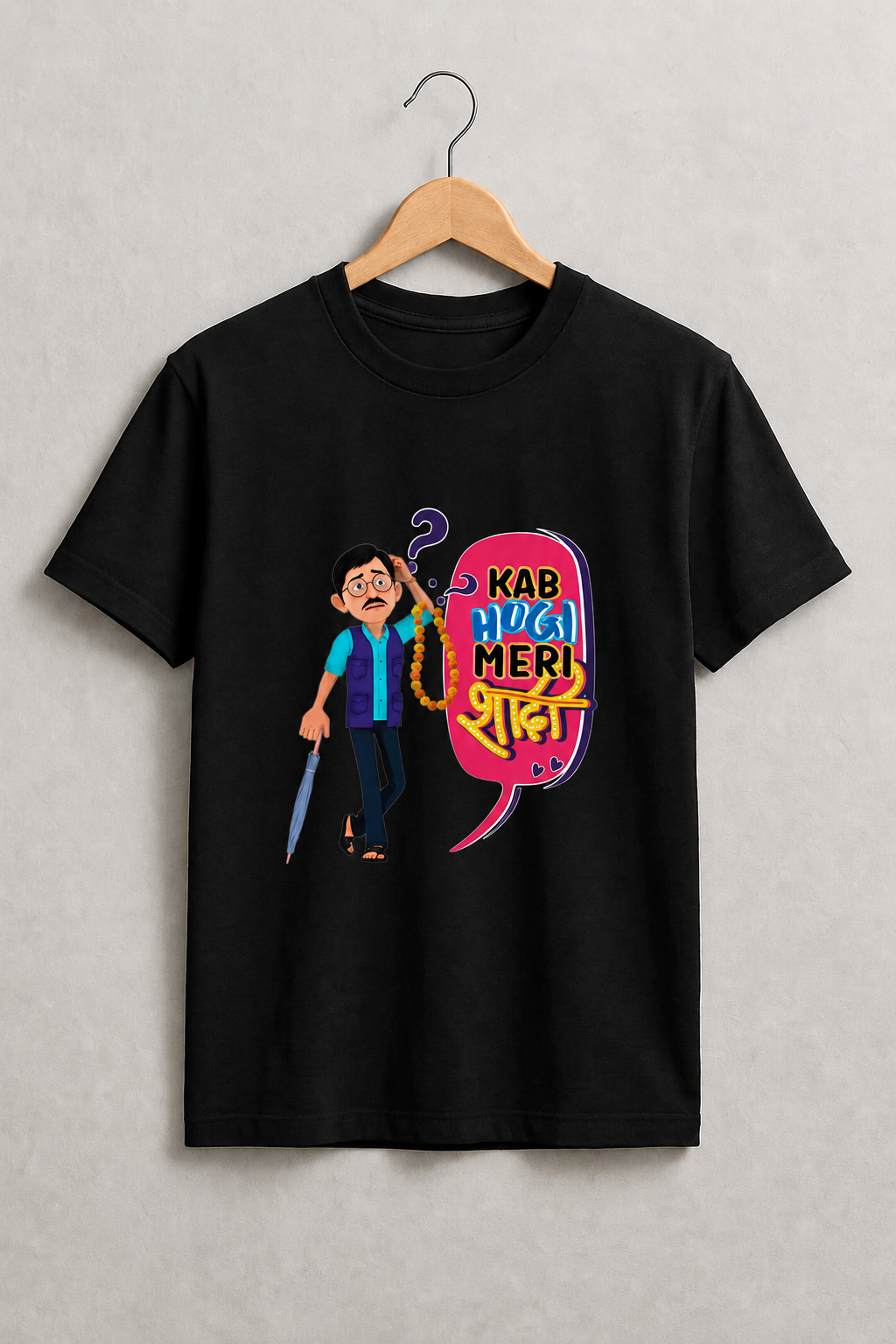 Kab Hogi Meri Shaadi Regular Fit Printed T-shirt For Men's Black Front Print