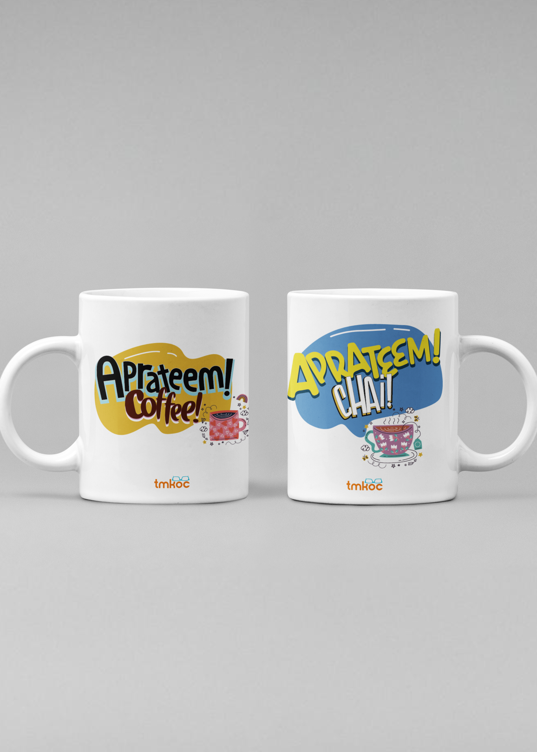 TMKOC Printed White Coffee and Tea Ceramic Mug - 325ml - Pack of 2