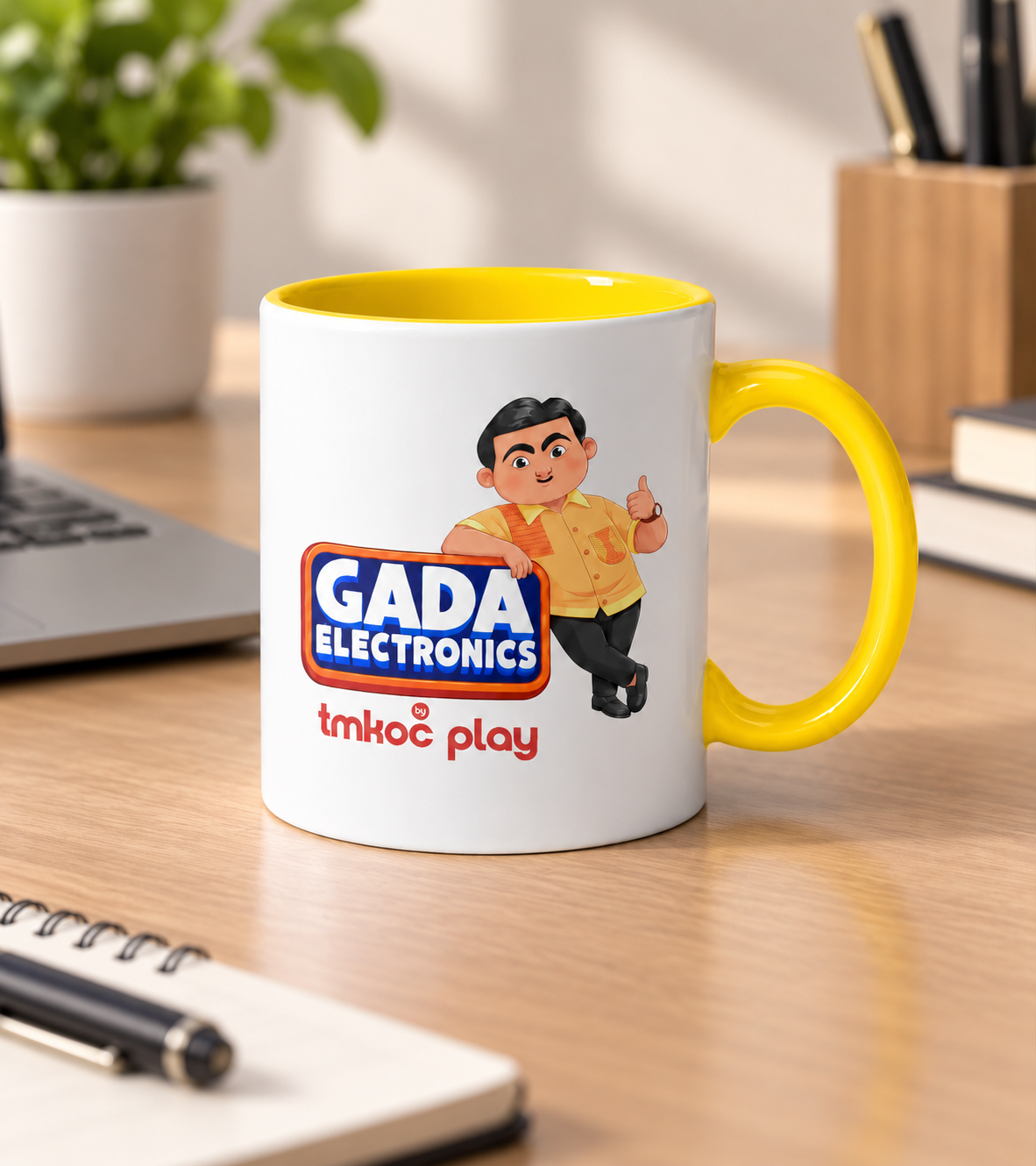 Gada Electronics Special Edition Jethalal Print, Yellow Inner Ceramic Mug (325ml)