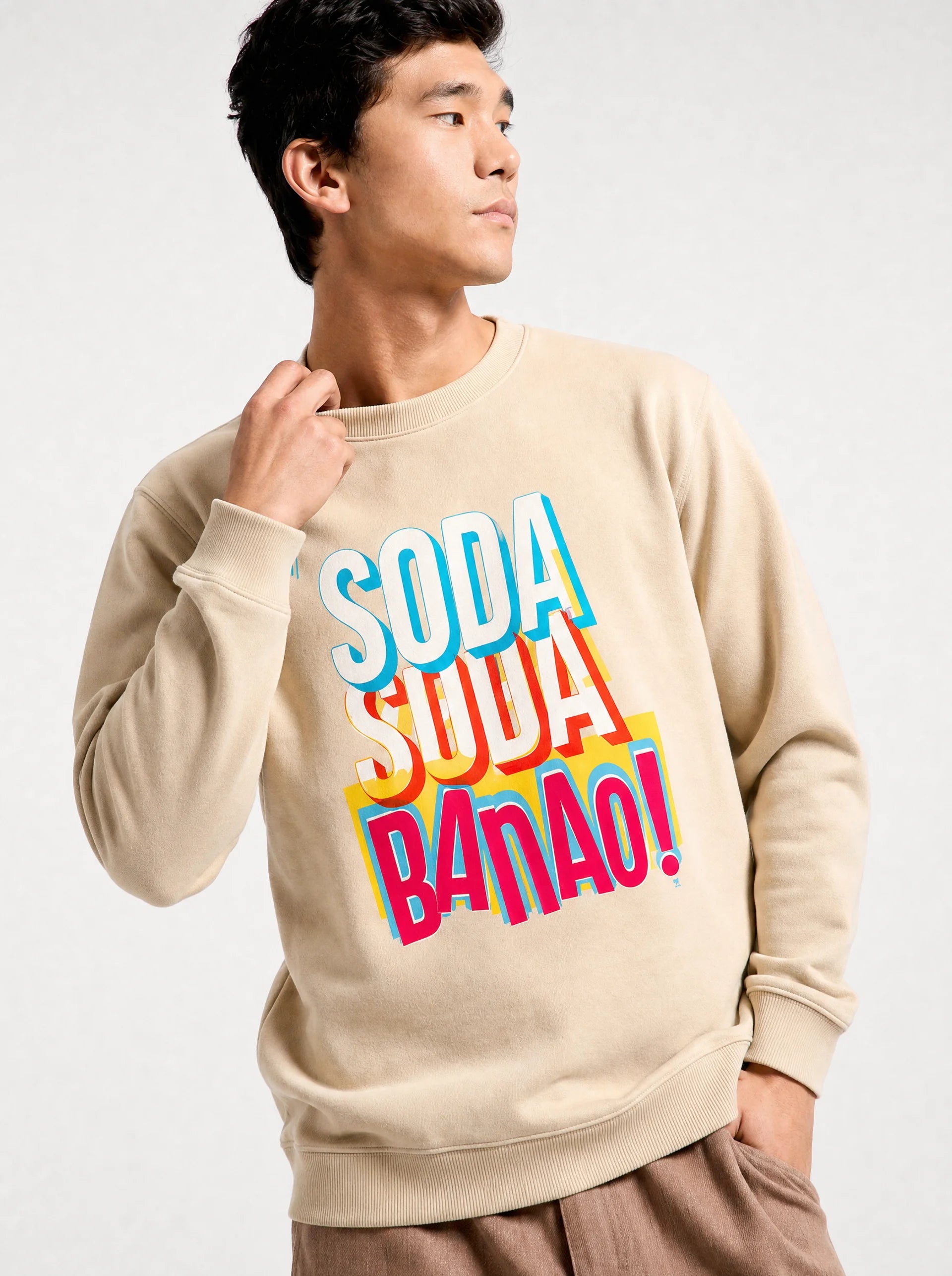 Soda Soda Banao Regular Fit Printed Sweatshirt For Men’s Beige