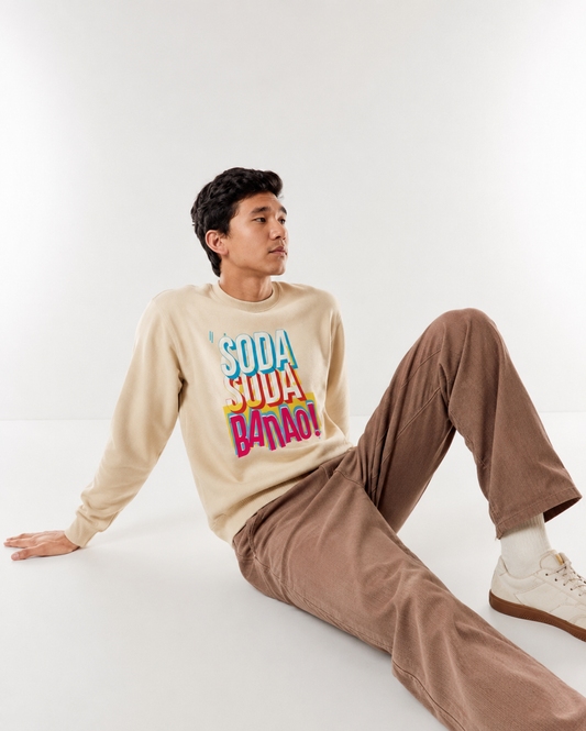 Soda Soda Banao Regular Fit Printed Sweatshirt For Men’s Beige