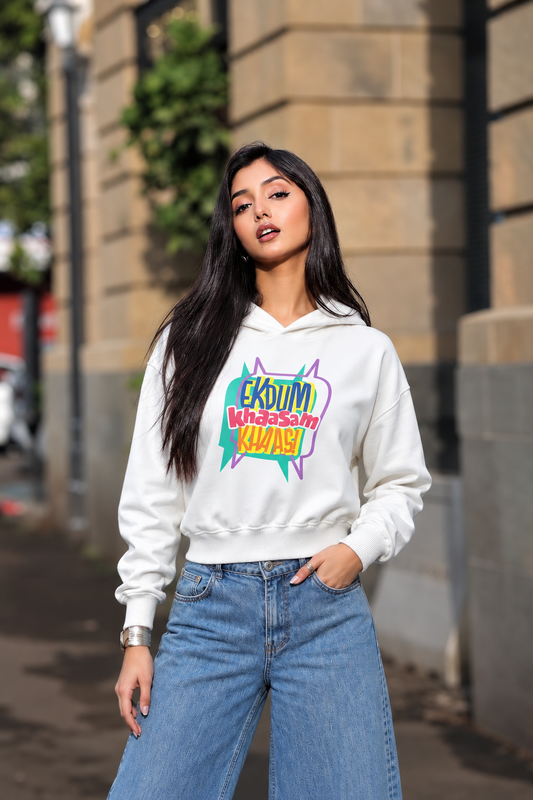 Ekdum Khaasam Khaas Cropped Hoodie For Women's White