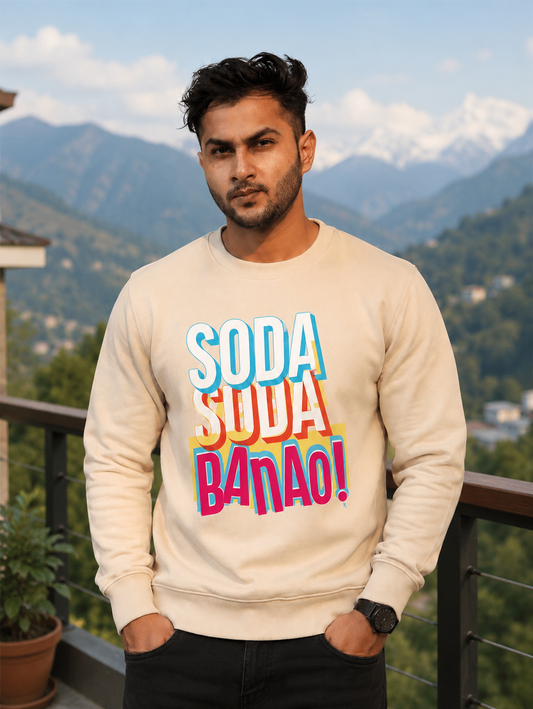 Soda Soda Banao Regular Fit Printed Sweatshirt For Men’s Beige