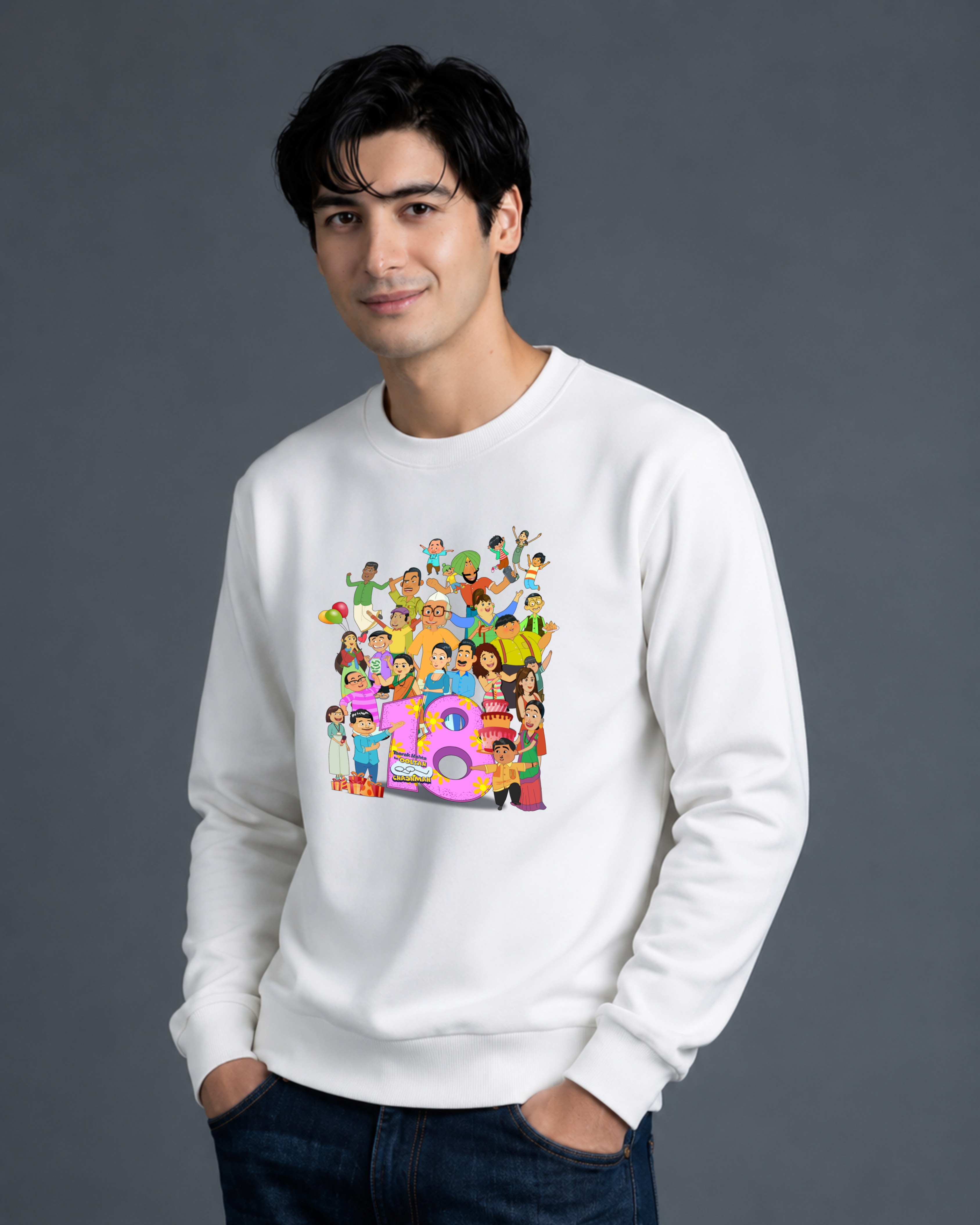 TMKOC 18th Anniversary Limited Edition Regular Fit Printed Sweatshirt For Men's
