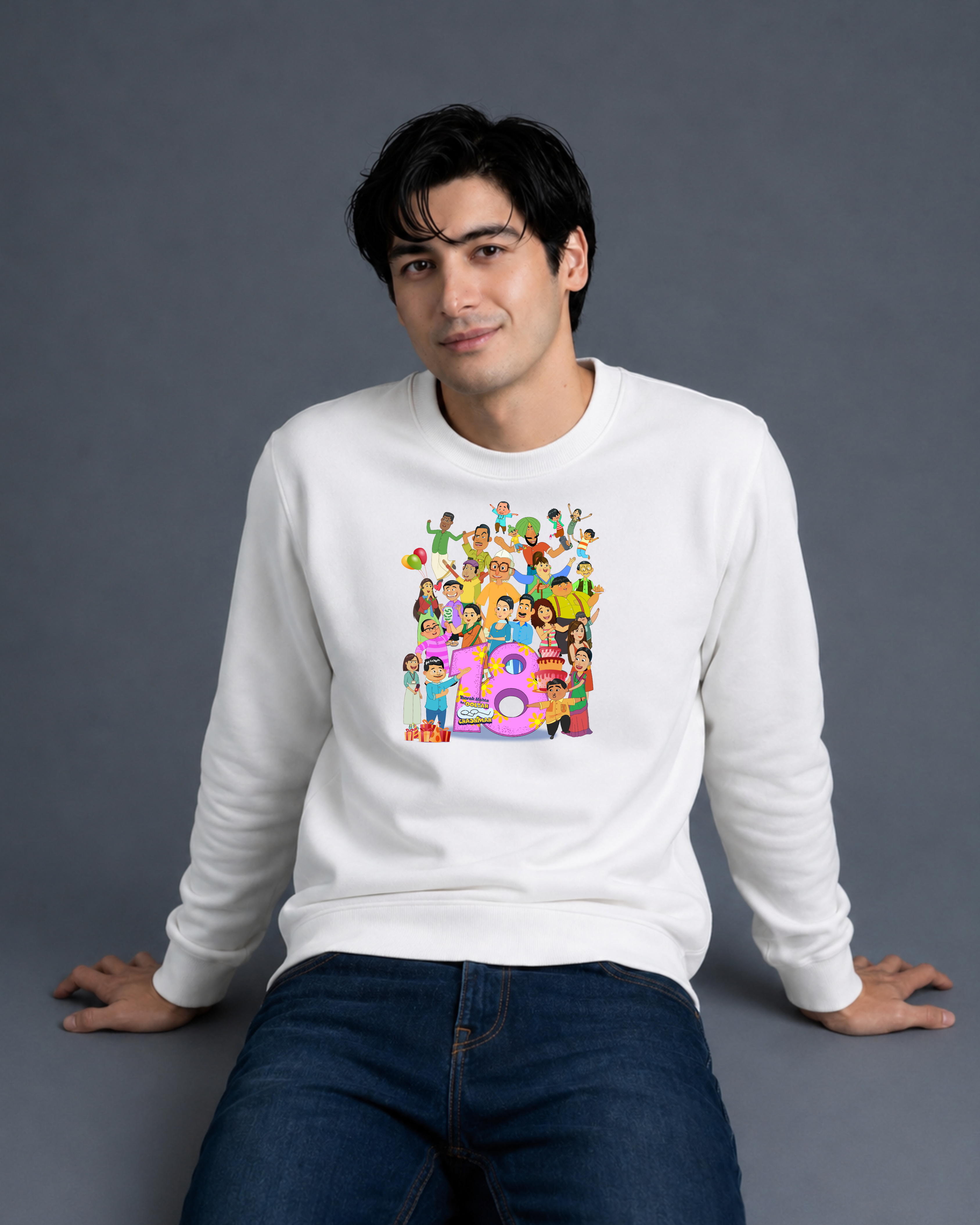 TMKOC 18th Anniversary Limited Edition Regular Fit Printed Sweatshirt For Men's