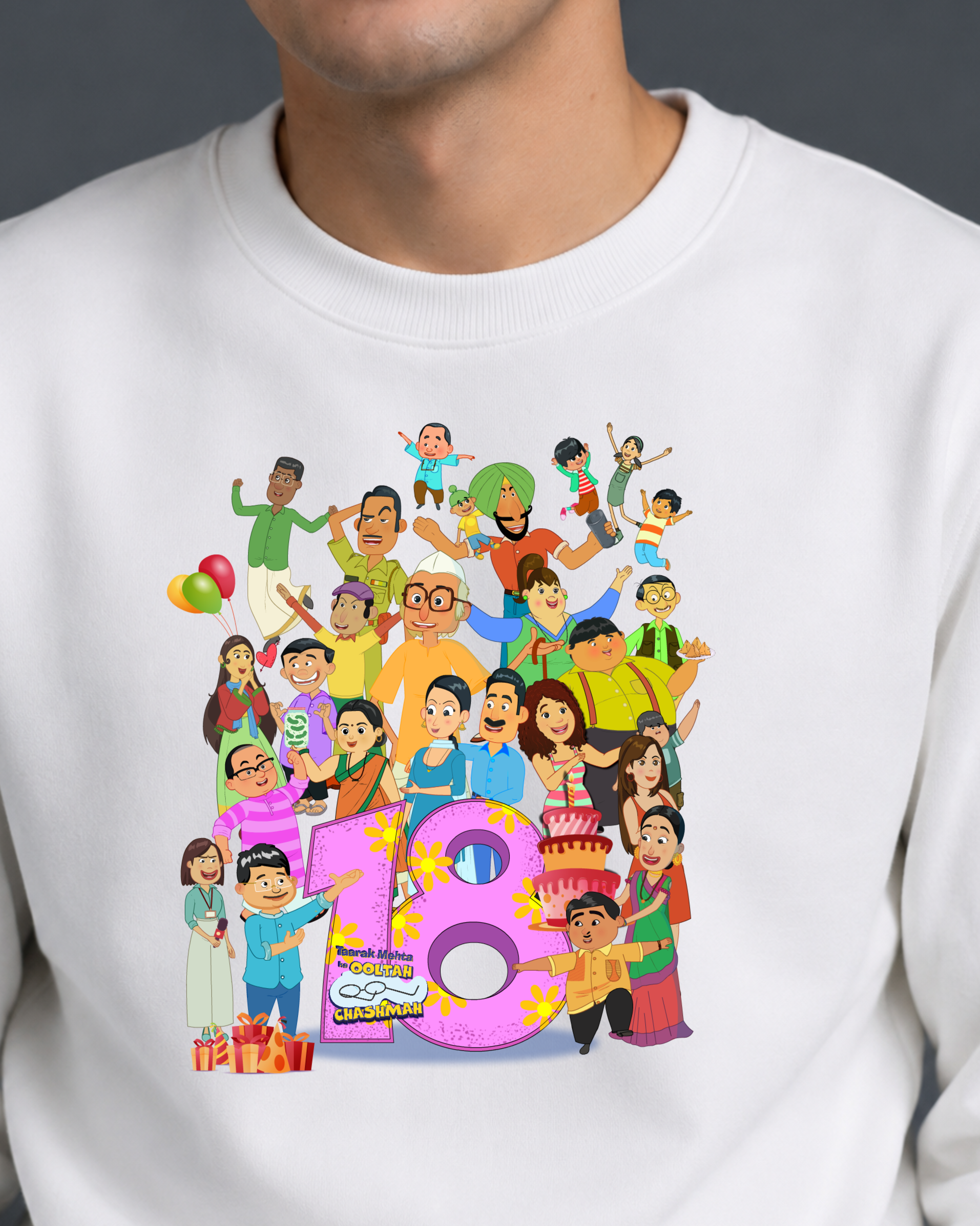 TMKOC 18th Anniversary Limited Edition Regular Fit Printed Sweatshirt For Men's