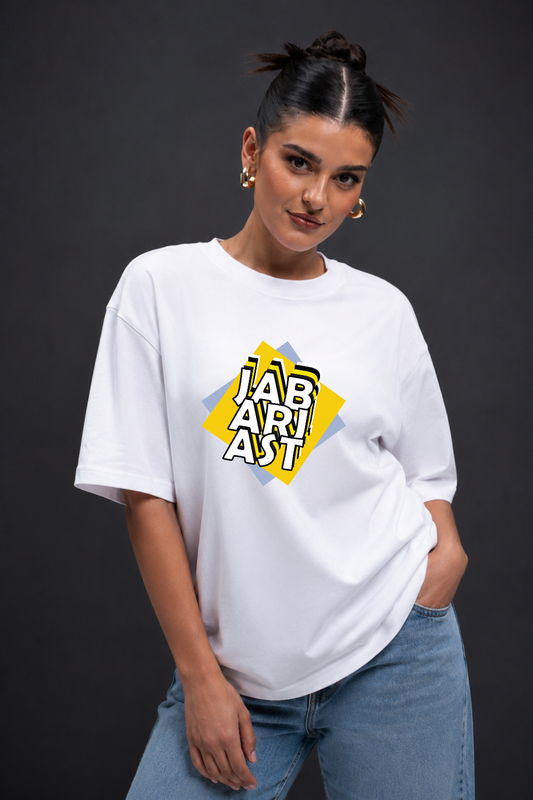 Jabarjast Oversized Fit Printed T-shirt For Women’s White