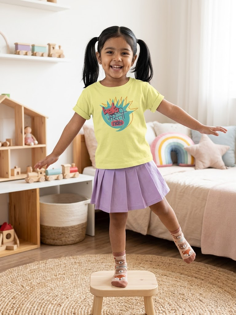 Beta Masti Nahi Kids Regular Fit Printed T-shirt For Girls Yellow