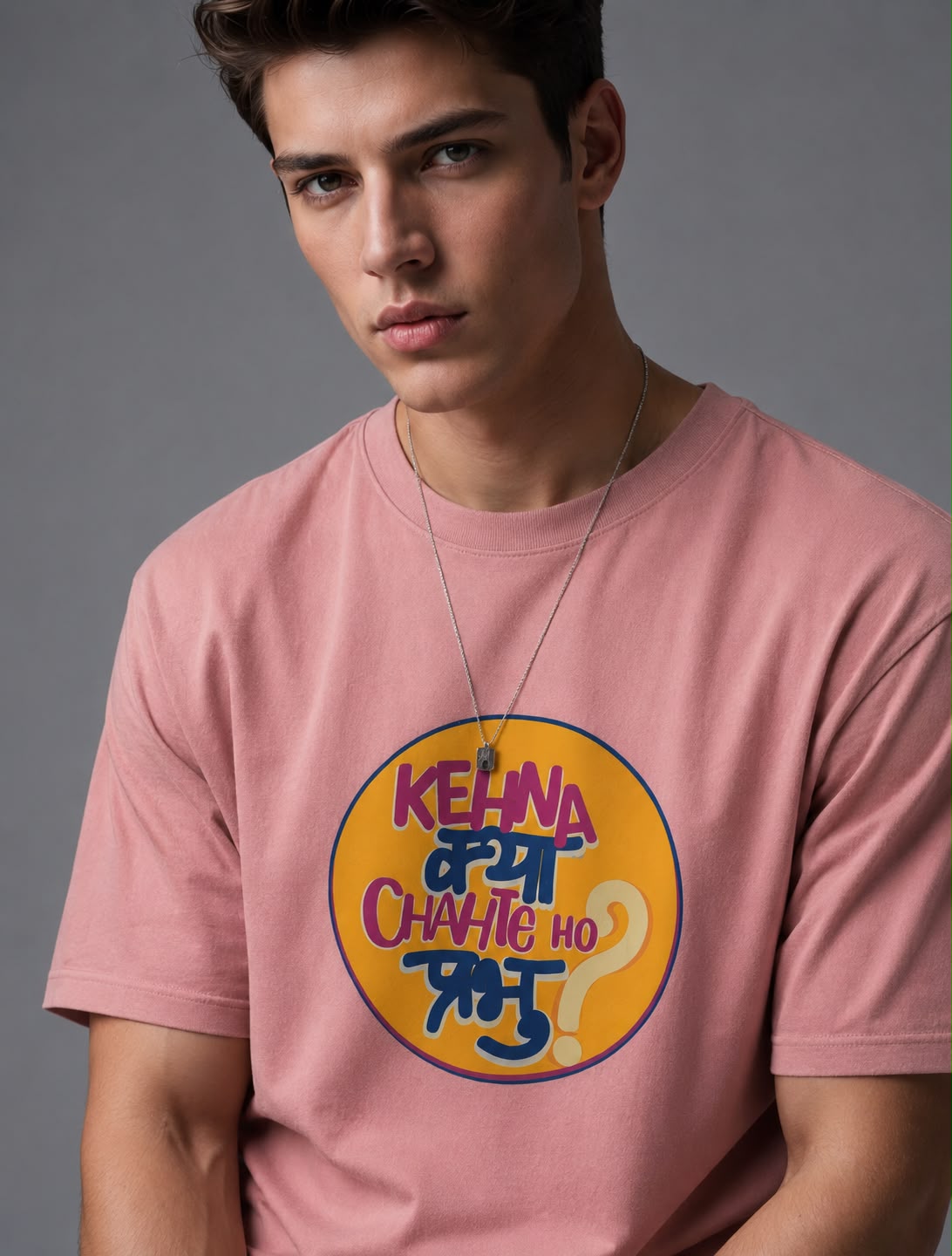 Kehna Kya Chahte Ho Prabhu Oversized Fit T-shirt For Men’s D-Pink