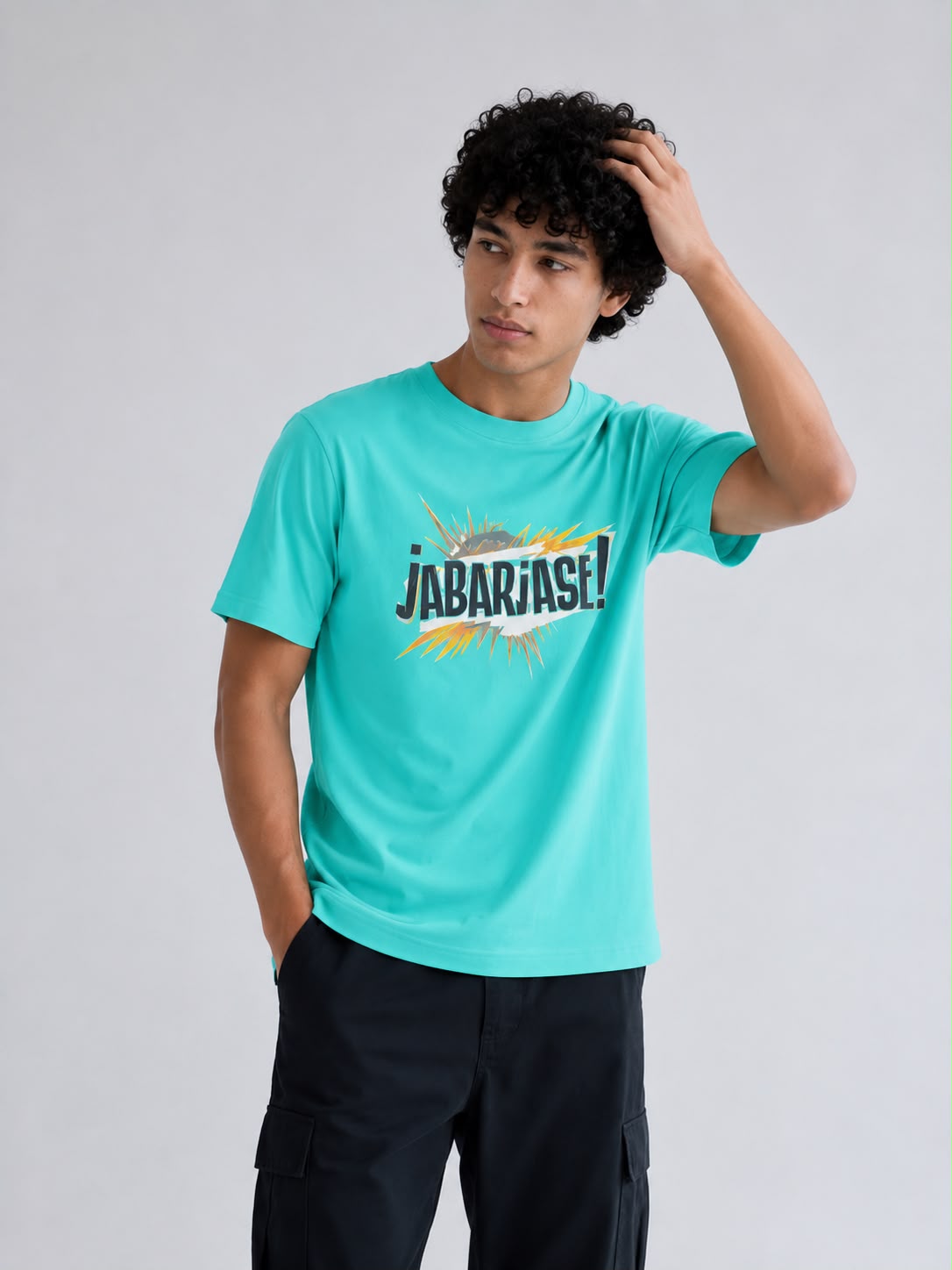 Jabarjast Regular Fit Printed T-shirt For Men's Aqua Green