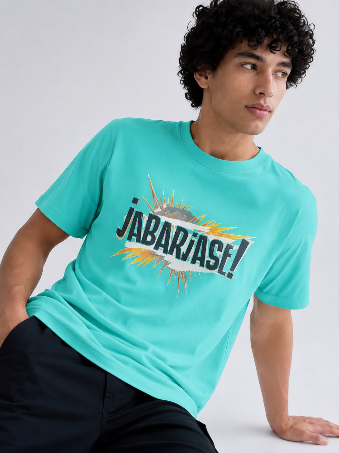 Jabarjast Regular Fit Printed T-shirt For Men's Aqua Green