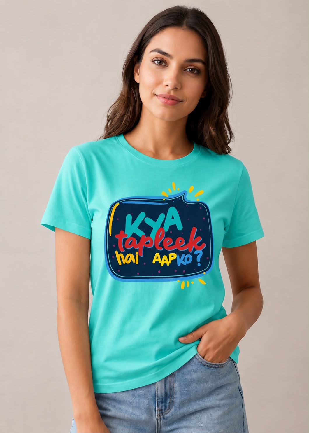 Kya Tapleek Hai Aapko Regular Fit Printed T-shirt For Women's Aqua Green