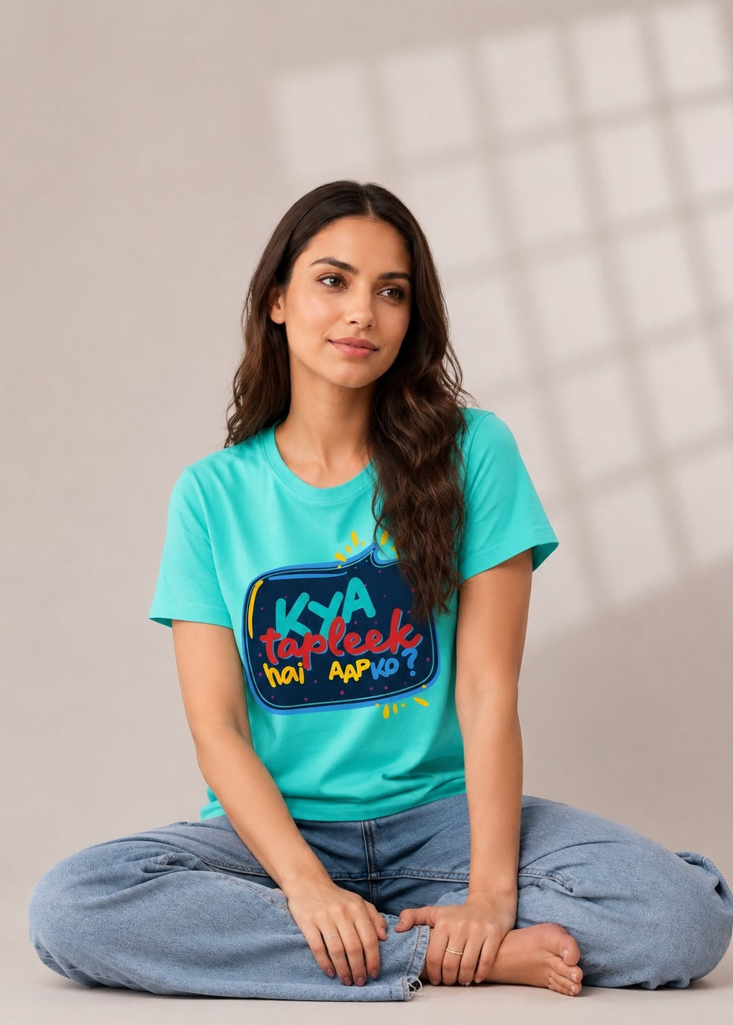 Kya Tapleek Hai Aapko Regular Fit Printed T-shirt For Women's Aqua Green