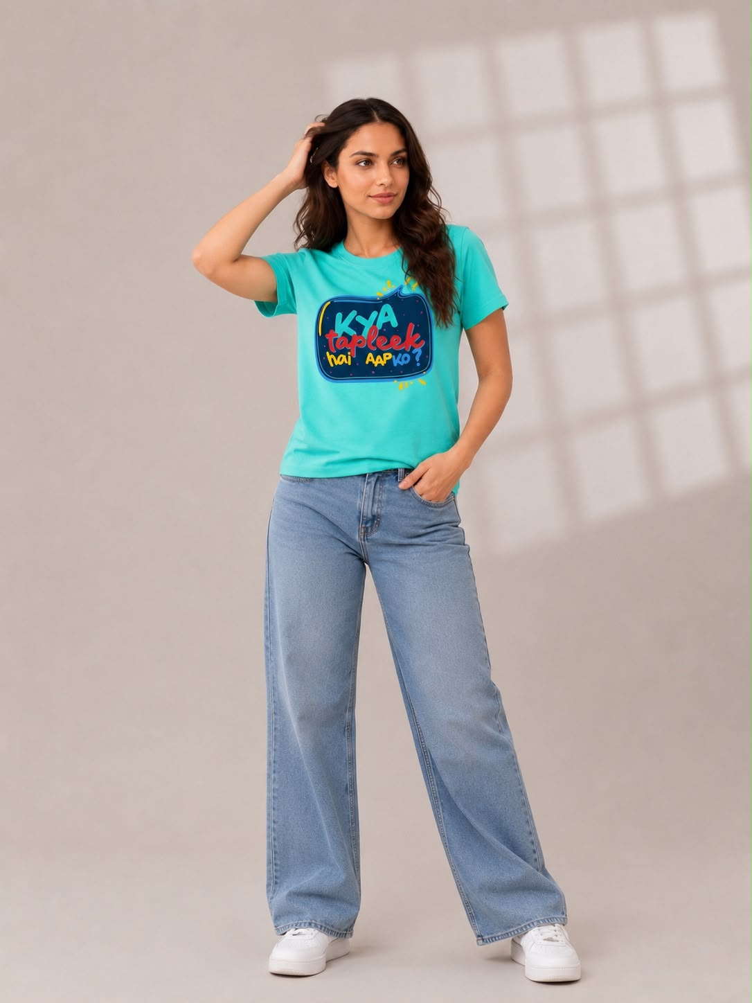 Kya Tapleek Hai Aapko Regular Fit Printed T-shirt For Women's Aqua Green