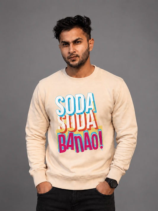 Soda Soda Banao Regular Fit Printed Sweatshirt For Men’s Beige