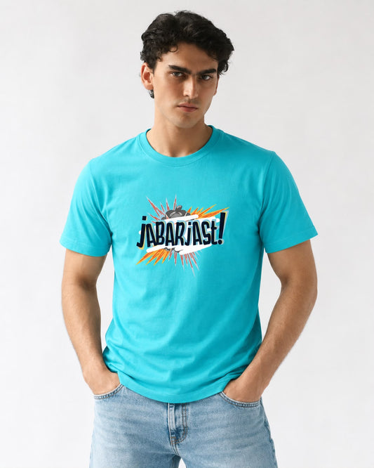 Jabarjast Regular Fit Printed T-shirt For Men's Aqua Green