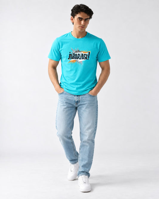 Jabarjast Regular Fit Printed T-shirt For Men's Aqua Green
