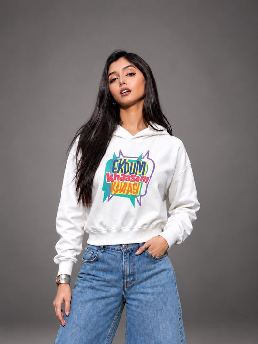 Ekdum Khaasam Khaas Cropped Hoodie For Women's White
